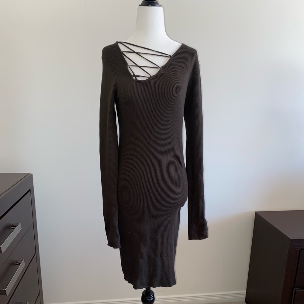 BROWN DYNAMITE RIBBED DRESS